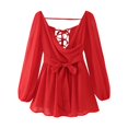 thumbnail image 4 of HH TRAF Vestido corto femenino elegante de verano de gasa con aberturas y lazo con cordones, vestido elegante de manga larga para vacaciones en la playa para mujer, 4 of 5