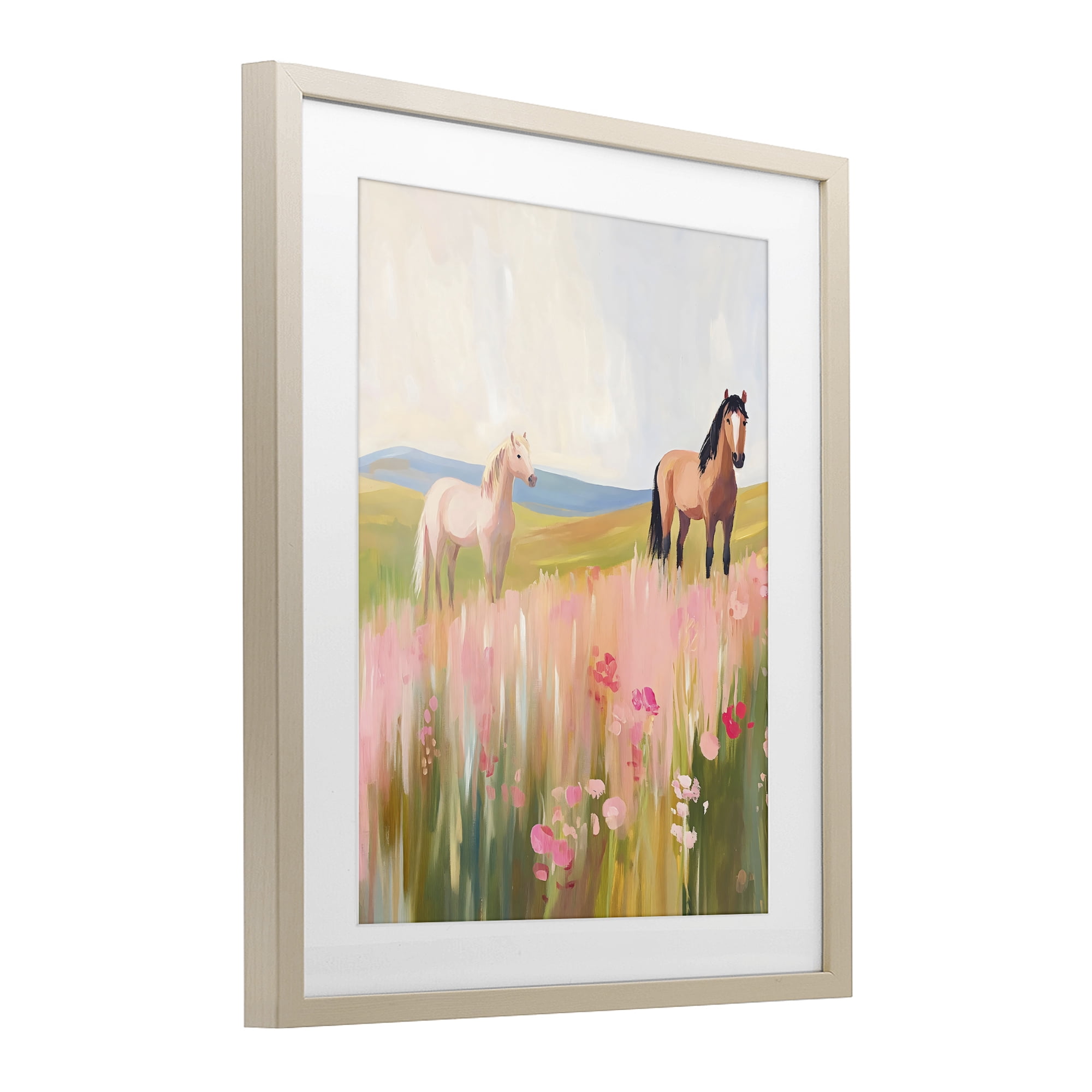 Stupell Industries Wild Horses in Pink Meadow Birch Framed Print Under Glass, design by The Prints Vibe