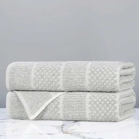 Superior Naples Viscose Cotton Blend Medium Weight Bath Towels, Set of 2, Platinum