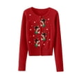 thumbnail image 1 of FOCUSNORM Women Christmas Knit Cardigan Long Sleeve Button Closure Embroidery Snowman Tree Casual Sweater, 1 of 9