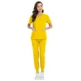 thumbnail image 5 of HAJWOH Yellow Scrubs for Women Set Size1 Stretchy Nursing Uniform Short Sleeve V Neck Scrub Top & Pants Solid Color Medical Scrub Sets with Multi Pockets Yellow S, 5 of 5