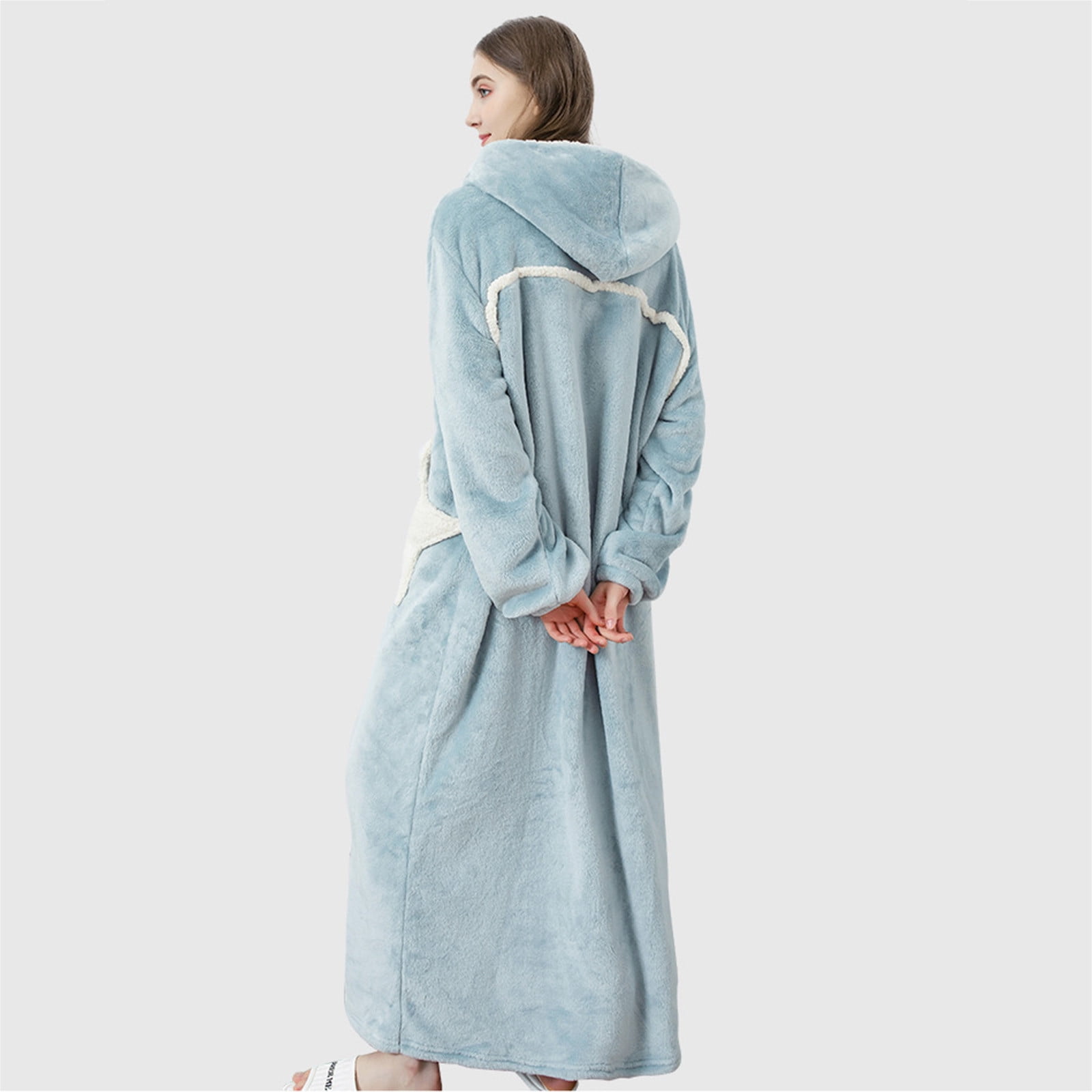 BONIXOOM Christmas Pajamas For Women Matching Christmas Pajamas Sleepwear Belt Long Sleeve Sleep Dress Solid Blue L