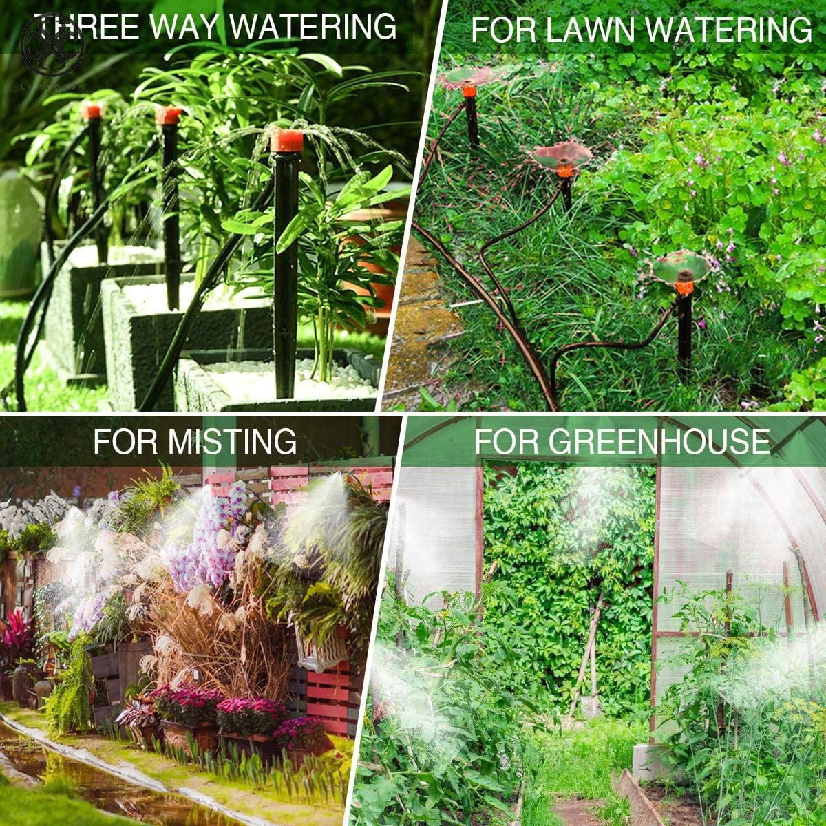 Luxtrada 50 FT / 15M Micro Drip Irrigation Device Auto Watering System Automatic Drip Irrigation System Garden Self Watering Hose Drippers For Home Garden Hanging Basket Plant Flower