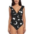 thumbnail image 2 of Yiaed Crescent and Stars Print Women's Ruffled One Piece Swimsuit V Neck Swimwear Slimming Monokini for Woman-X-Large, 2 of 8