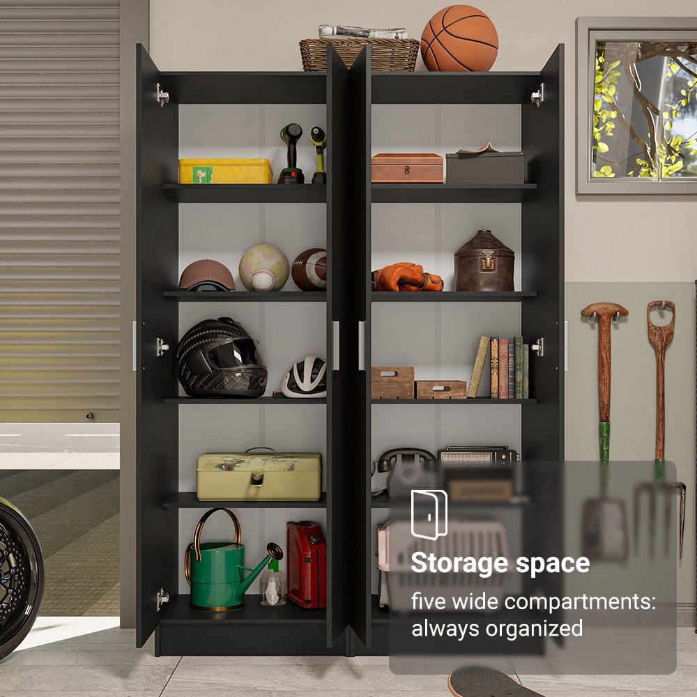 Madesa Garage Pantry Storage Cabinet with 4 Doors and 10 Shelves Wooden Unit – Black