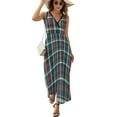 thumbnail image 2 of Maxi Dress Retro Plaid Print Dress Women Red And Green Kawaii V Neck High Waist Aesthetic Graphic Boho Beach Long Dresses, 2 of 7
