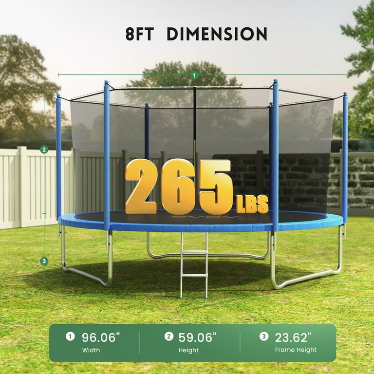 GVDV Outdoor Trampoline, 8' Backyard Recreational Trampoline with
