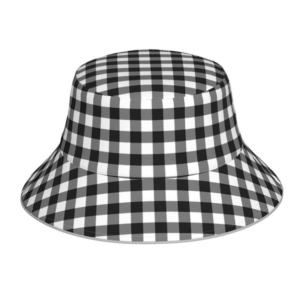 Balery Black White Plaid Sombreros para el sol para hombre y mujer, sombrero de pescador con UPF 50+