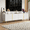 Lignes Blanches + Dorées, variante sur Meuble Télé Rectangulaire Contemporain Blanc Doré de 67 Pieds', Table Console au Style Unique pour Téléviseurs jusqu'à 75 Pieds', Armoire Moderne avec Surface UV à Fini Très Lustré pour Salon