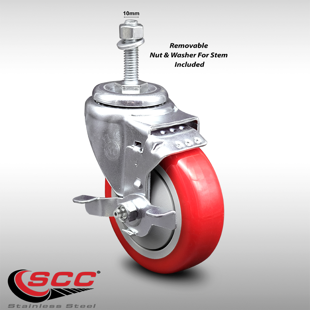 Stainless Steel Polyurethane Swivel Threaded Stem Caster w/4" x 1.25