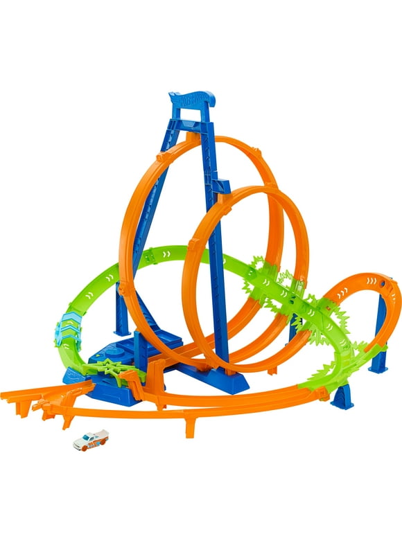 Hot Wheels Track Set with 5 Crash Zones, Motorized Booster, for Kids 5 Years & up