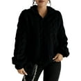 thumbnail image 3 of Winter Fleece Jacket for Women Zipper Stand Collar Casual Coats with Pockets Black XL, 3 of 9