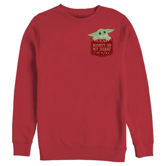 Men's Star Wars: The Mandalorian The Child Bounty Heart Pocket Sweatshirt Red X Large