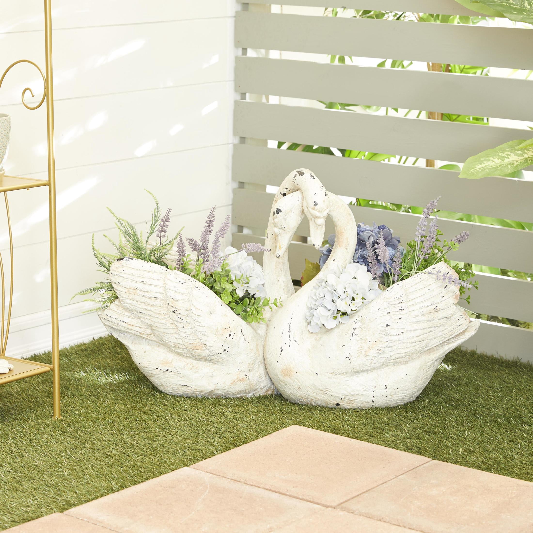 DecMode 30" x 19" White Magnesium Oxide Swan Planter