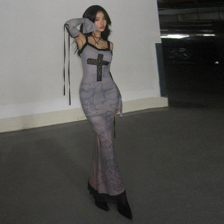grey gothic dress Fae' Grey Mesh Tulle Overlay Strap Dress Rags n Rituals