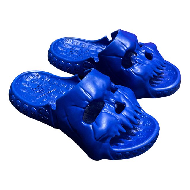 Skull Design Single Band Slides,summer Fashion Men's Slippers Indoor Outdoor Eva Thick Bottom Beach Sandals Couple Slippers,1pair zhangyuxiang LED