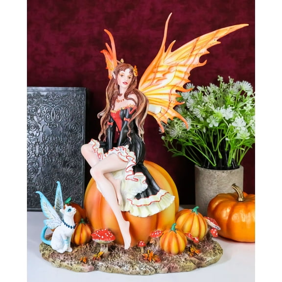 Nene Thomas Fall Autumn Tribal Fairy Godmother With Pumpkins And Cat Statue