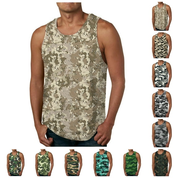 cllios Mens Summer Tank Tops 3xl Big and Tall Camo Sleeveless Shirts Military Work Camouflage Undershirts Moisture Wicking Crewneck Workout Shirts