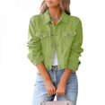 thumbnail image 1 of Women's Basic Button Down Stretch Fitted Long Sleeves Denim Jean Jacket, 1 of 3