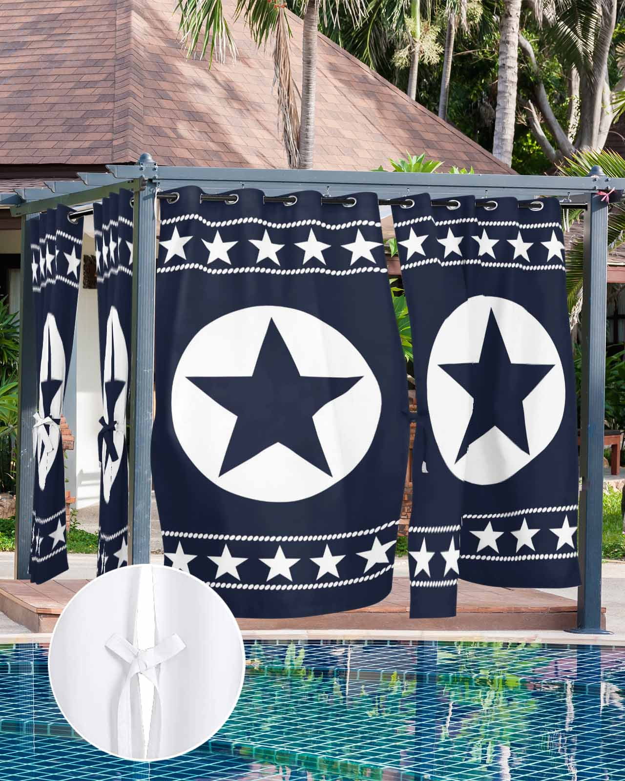 Western Star Ethnic Outdoor Curtains for Patio, Navy Blue Texas Ethnic Stars Vintage Privacy Drapes Grommet Waterproof Outside Curtains for Porch/Cabana/Balcony 54"x 108", 1 Panel