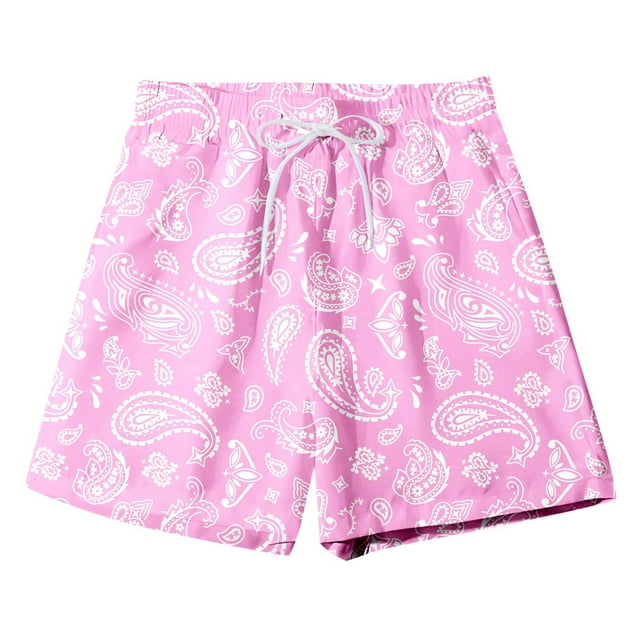 Ediodpoh Men Swim Shorts Boho Style Print Drawstring Waist Summer Shorts with Pocket Beach Pants Mens Swim Trunks Pink M