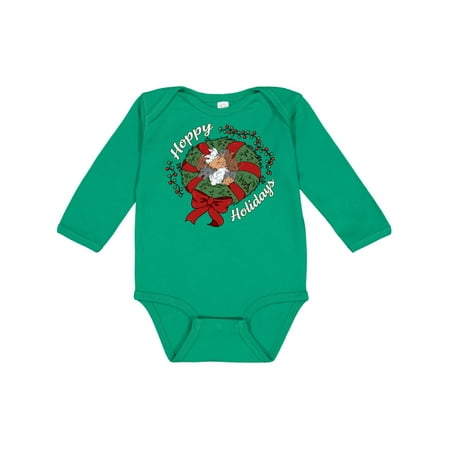 

Inktastic Hoppy Holidays Bunnies in Christmas Wreath with Red Bow Gift Baby Boy or Baby Girl Long Sleeve Bodysuit