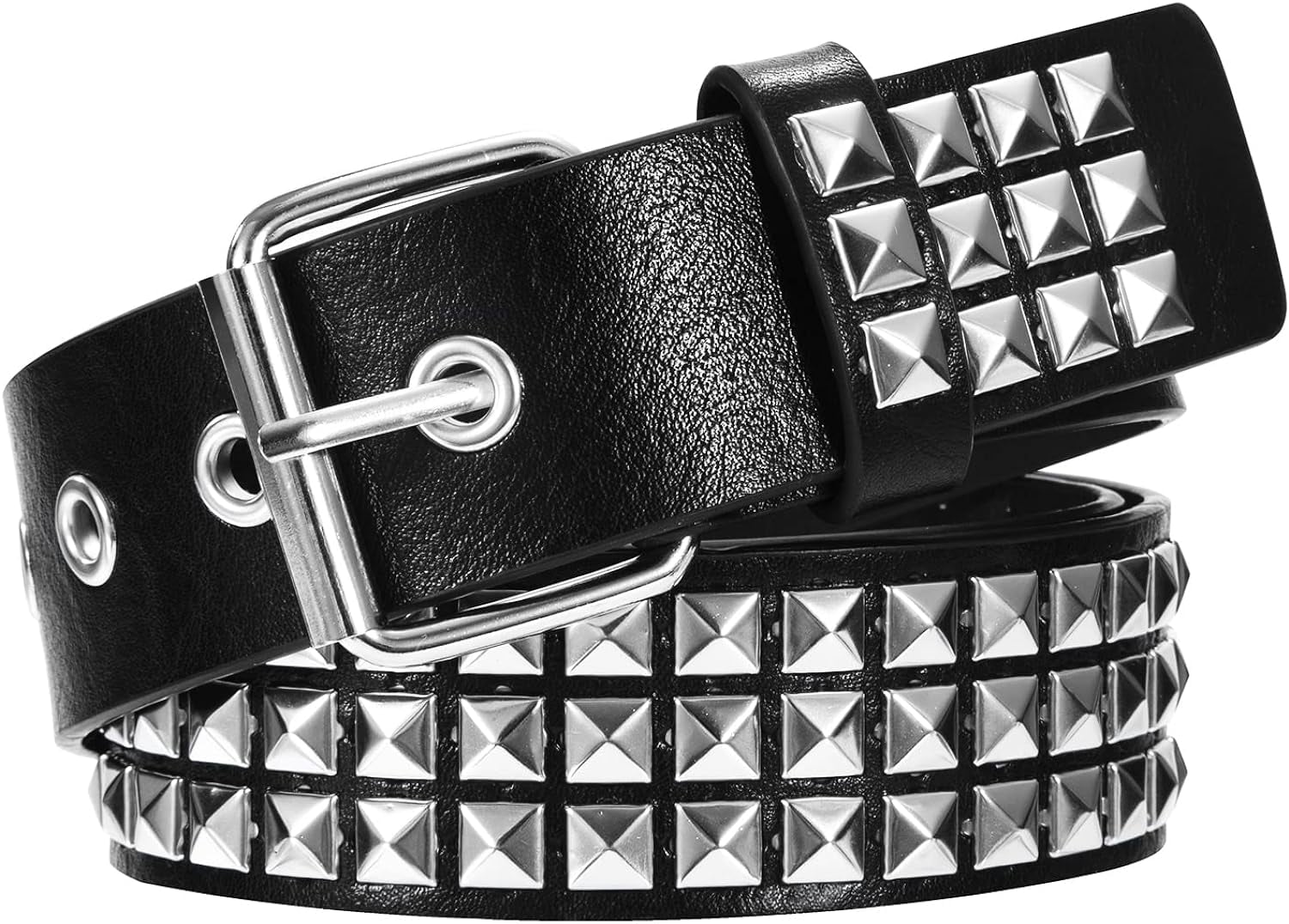 Studded Belt Rock Rivet Belt Punk PU Leather Belt with Pyramid