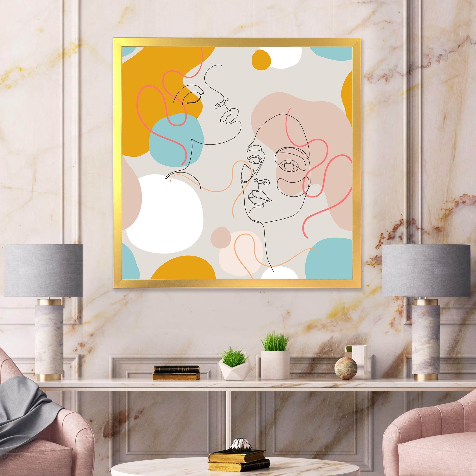 Designart 'Minimal Portrait of Female Face Drawn With One Line II' Modern Framed Art Print
