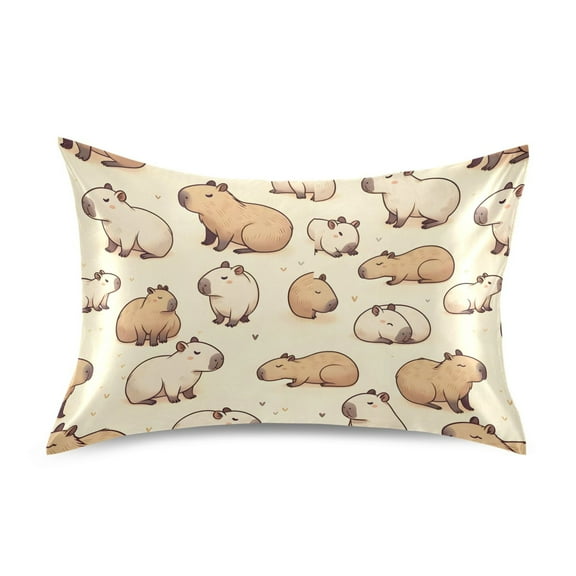 Satin Pillow Case Cute Capybaras Standard Silk Pillow Cover for Hair and Skin Envelope Closure 20"x26"