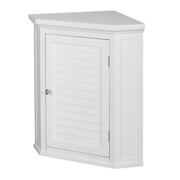 Teamson Home Shutter Door Design Corner Bathroom Cabinet Wooden Storage Unit Wall Mounted White
