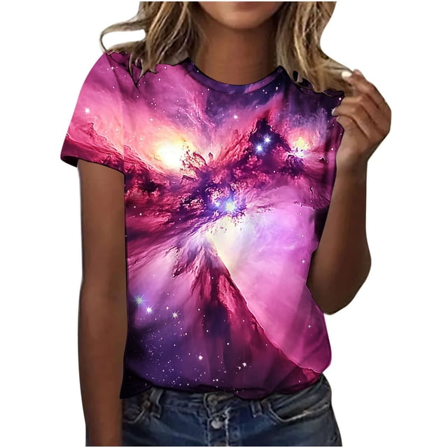 Camisetas de Manga Corta para Mujeres de Cuello Redondo de Impresión Casual de Ajuste Suelto