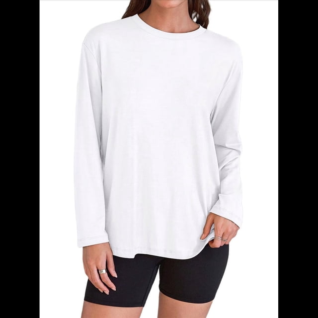 Camisetas de Larga Extragrandes para Mujer 2025, Camisetas Básicas de Cuello Redondo, Tops de Otoño, Ropa Informal de Entrenamiento Y2K M