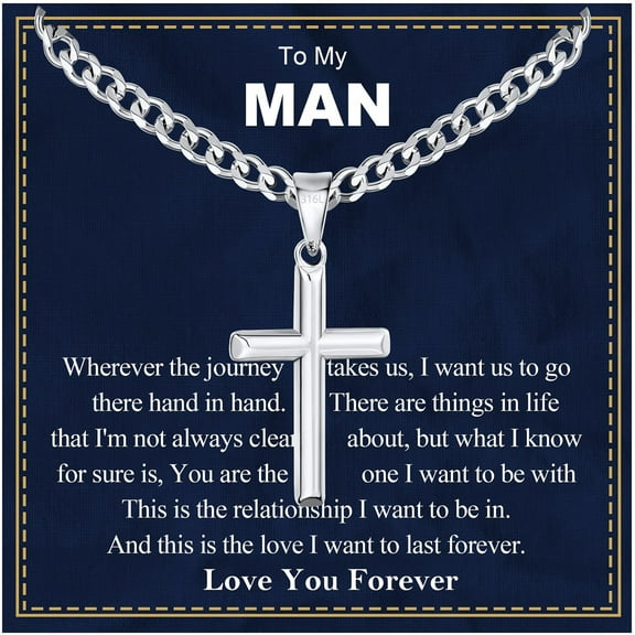 APSVO Silver Cross Necklaces for Men to My Man Gifts from Girlfriend Wife Stainless Steel Cross Pendant Chain Religious Christian Birthday Valentines Day Jewelry Gifts Him Husband Boyfriend Ideas