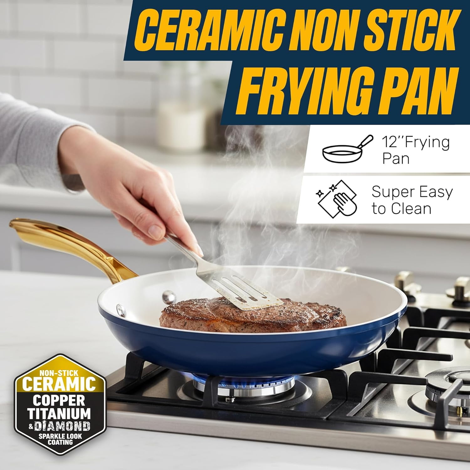 Gotham Steel 20 Pc Ceramic Pots and Pans Set Non Stick, Kitchen Cookware Sets with Knife Set, Pot and Pan Set, Ceramic Cookware Set, Non Stick Pots and Pan Set, Oven and Dishwasher Safe