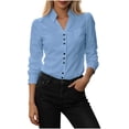 thumbnail image 2 of IUYRTFE Women Lapel Collar Long Sleeve Button Down Shirt Slim Fit Solid Color Casual Blouse for Office Daily Wear, 2 of 5