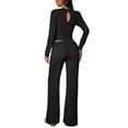 thumbnail image 6 of Stichou Womens Basic Two Piece Outfits Long Sleeve Spring Summer Slim Crop Top Fold Over Leggings Pants Set Matching Tracksuit Black L, 6 of 6