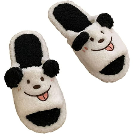 

DanceeMangoo Women Cute Dog Slippers Open Toe Cozy Fluffy Plush Fur House Slides Memory Foam Winter Shoes