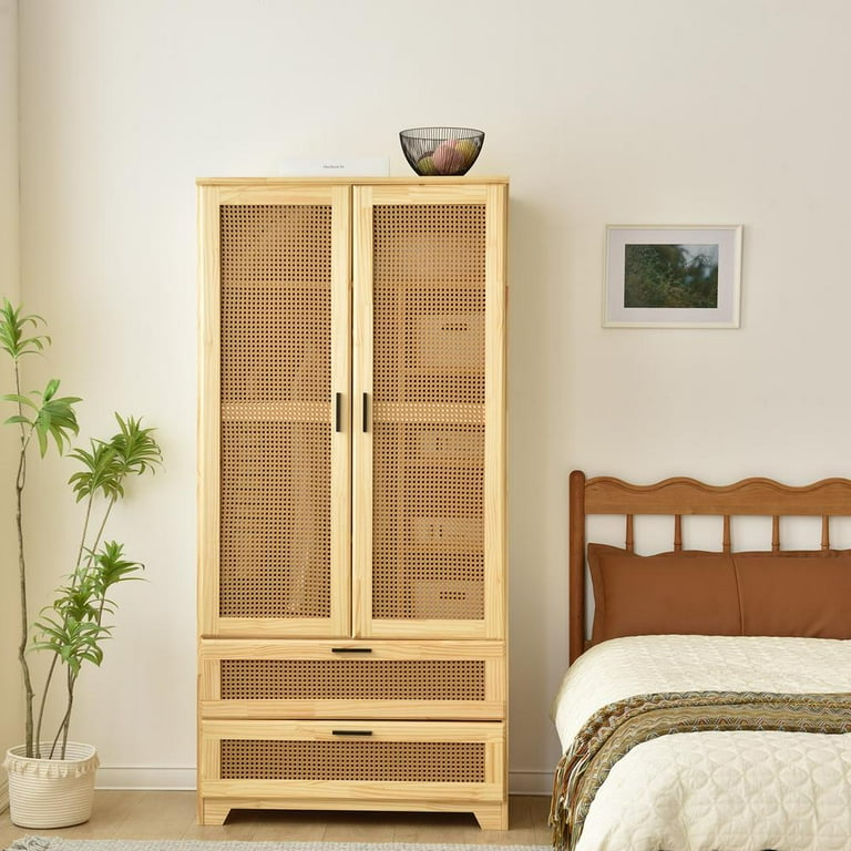 Better Home Products Stylish Pine Wood Closet with Rattan