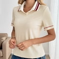thumbnail image 6 of HongQid Womens Short Sleeve Collared Tops V Neck Button Down Placket Fitted Shirts, 6 of 9