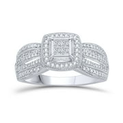 Sterling Silver 1/3 Ct.T.W. Diamond Engagement Ring Trio Set