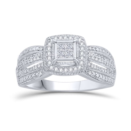 Sterling Silver 1/3 Ct.T.W. Diamond Engagement Ring Trio Set