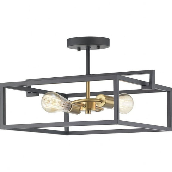 Progress Lighting Blakely 2-Light Semi-Flush Fixture, Graphite, Rectangular Frame, Satin Brass Accents, Canopy Included