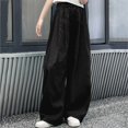 thumbnail image 4 of CAICJ98 Girls Wide Leg Pants Lightweight Casual Elastic Baggy Pants for Girls High Waist Straight Leg Loose Trousers Black,13-14 Years, 4 of 6