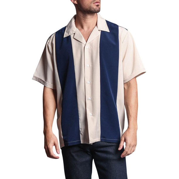 GStyle USA Men's Two Tone Retro Button Down Bowling Shirts, Up To 5X