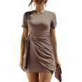 thumbnail image 1 of Vestido ajustado de cuello redondo para mujer, vestido camisero de manga corta con lazo en la cintura, minivestido informal de verano 2021, tallas S a XXL, 1 of 4