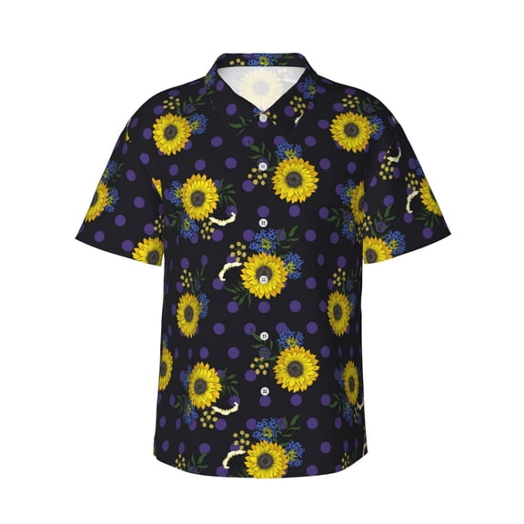 Fotbe Sunflowers Hawaiian Shirt for Men Unisex Summer Beach Casual Short Sleeve Cotton Linen Button Down Shirts-Medium