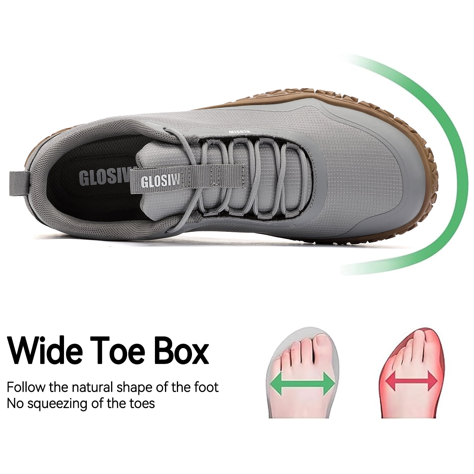 GLOSIW men Sneakers,Wide Toe Box Shoes men Zero Drop Barefoot Shoe Men Trail Running Shoe Non-Slip Lightweight Walking Hiking Shoes Cross-training