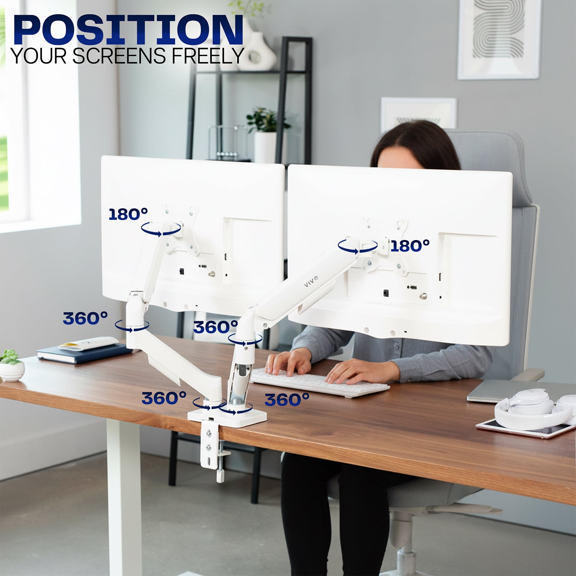 VIVO Dual Monitor Mechanical Spring Desk Mount Fits Computer Screens up to 32"