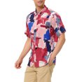 thumbnail image 4 of Lars Amadeus Men's Printed Button Down Short Sleeves Hawaiian Color Block Shirts, 4 of 6