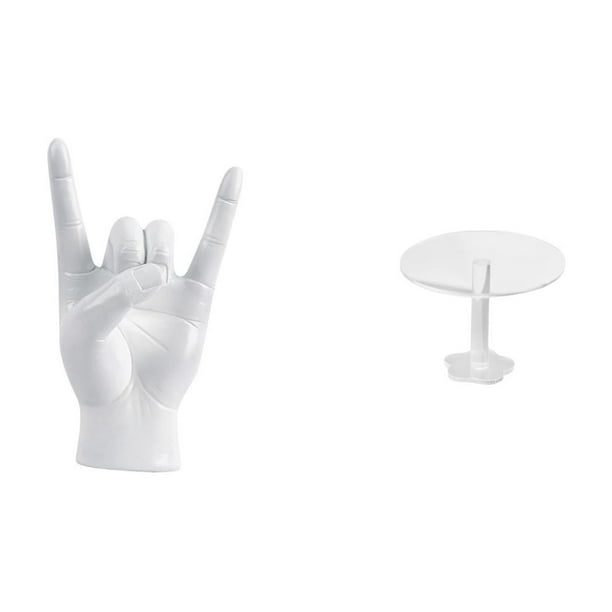 Estatua en miniatura de la mano haciendo el gesto de la roca, ideal para casa de muñecas o . Escultura creativa de la mano y los dedos, pe
